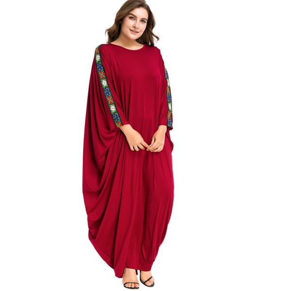 

ewq] 2020 spring summer new arrivals o-neck batwing sleeve solid pattern women fashion casual loose floor-ltngth dress aw70403, Black;gray