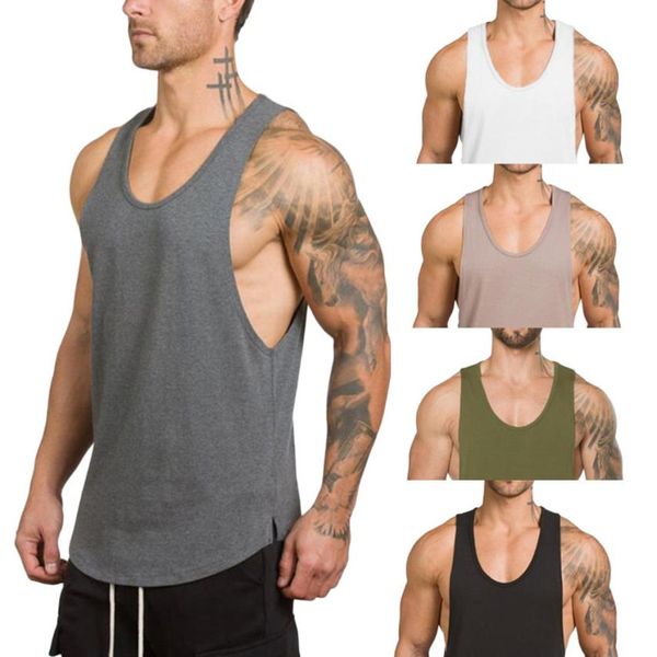 

sports running men gym bodybuilding tank mens sleeveless tshirts summer cottontank 0720, Black;blue