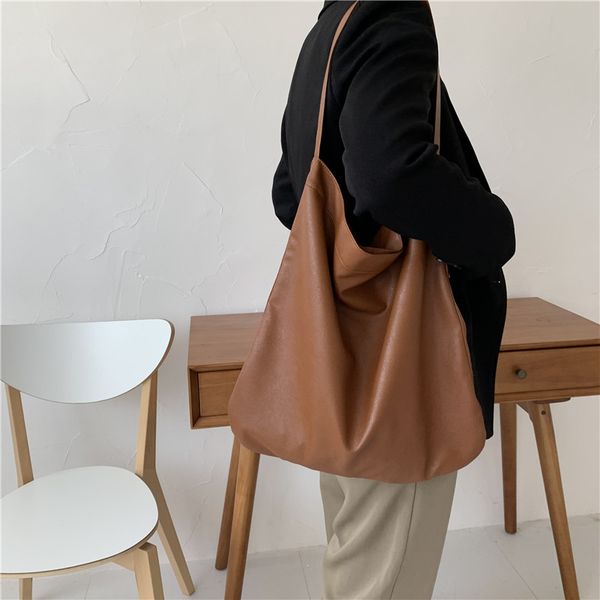 

bag girl 2020 new fashion ins casual pu leather one-shoulder hand-held women's bag large-capacity tote