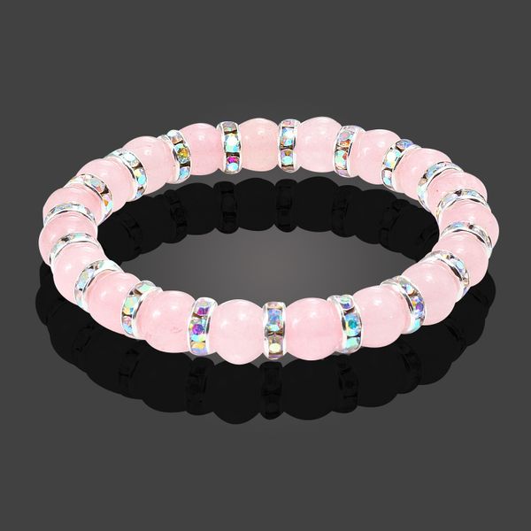 

natural stone pink crystal beads bracelets for women strand bracelet bangles rhinestone elastical jewelry girl gift, Black
