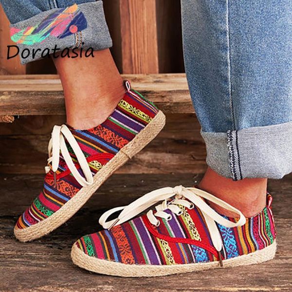 

doratasia большого размер 35-43 новых женщин моды смешанных цветов обувь 2020 удобных квартиры женщин случайный зашнуровать квартиры, Black