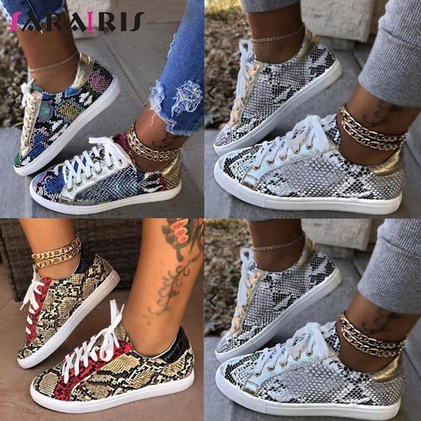 

2020 new autumn spring women snake pattern pu shoes flat sneakers colorful shoes fashion lace up ladies casual flats woman, Black