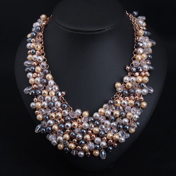 

bohemian layer necklace pendant bib beads pearls statement choker necklaces for women wedding party jewelry gift 2020 fashion, Silver