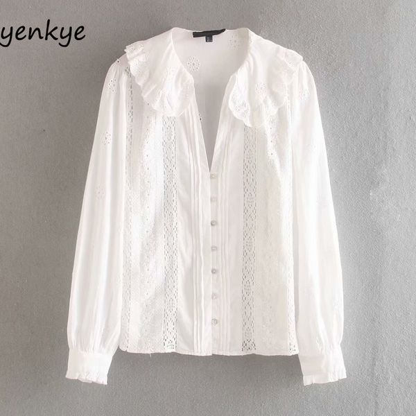 

openwork embroidery blouse shirt women long sleeve v neck streetwear summer shirts chemise femme fashion plus size, White