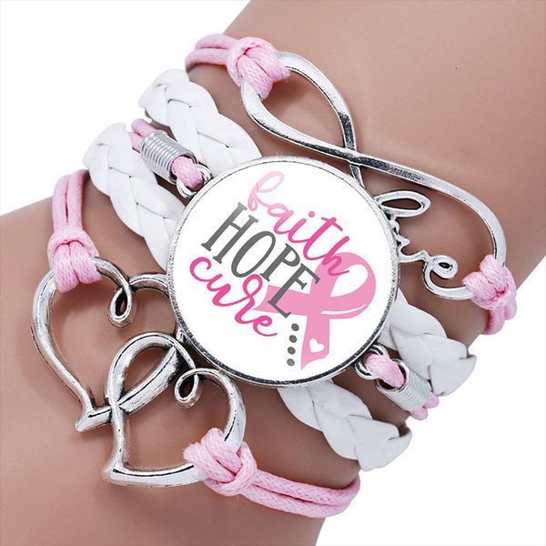 

pink ribbon рака молочной железы осведомленности браслет 12 типы многослойный кожаный браслет браслеты, Black