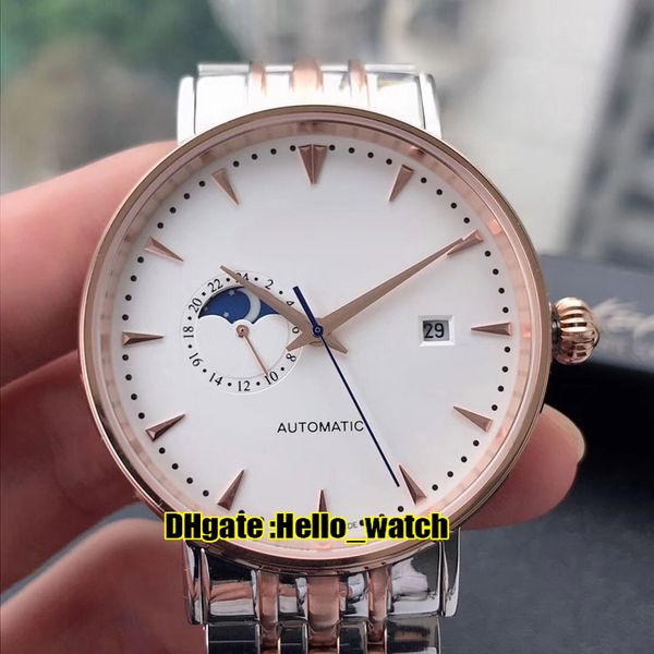 

new master control ultra thin white dial moon phase japan miyota automatic mens watch two tone rose gold stainless steel bracelet watches, Slivery;brown