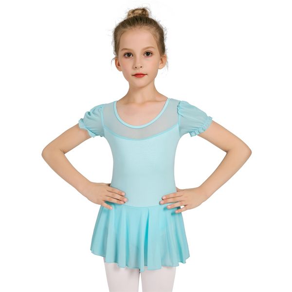 

girls dance dress ballet leotards children kids cotton ballet puff sleeve dance wear with tutu skirts, Black;red