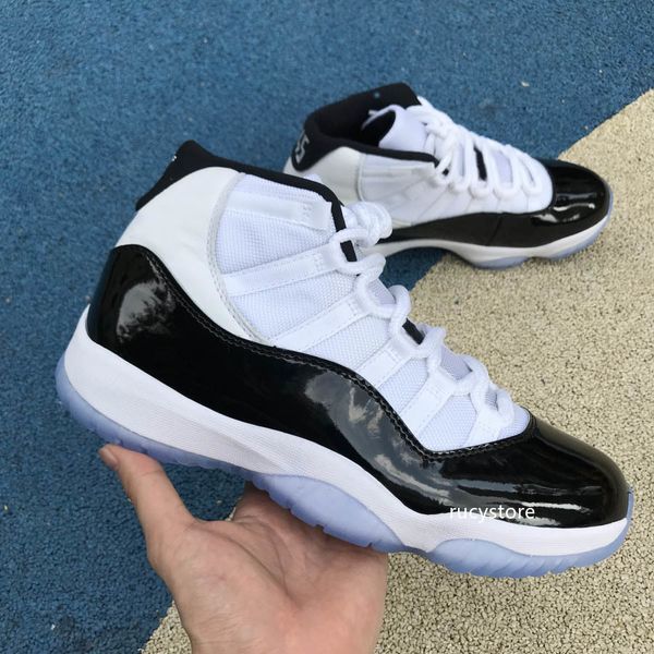 

new 11s concord 45 basketball shoes 378037-107 for men women 11 xi number 45 black white athletic sports sneaker size 5.5-13