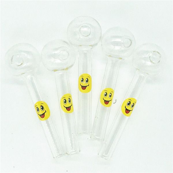 Vendita calda Sorriso Logo Glass Bruciatore di olio Tubo Pyrex Bruciatore Olio Bruciatore in vetro Cucchiaio Tubi Pipe Mano Tabacco Tubi per accessori per fumare Bong