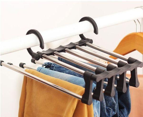 

multi-functional pants rack shelves portable 5 in1 stainless steel wardrobe magic clothes hanger storage drying hanger