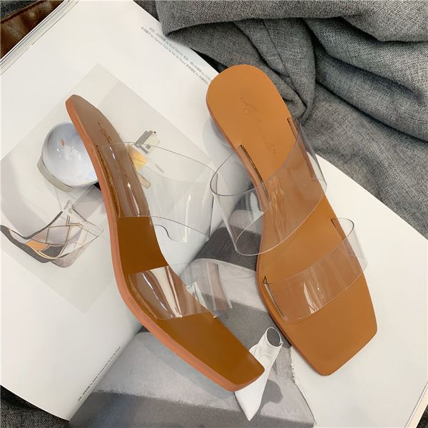 

new design slippers pvc transparent clear slippers women peep toe summer sandals crystal ball low heel sandals fashion shoes, Black