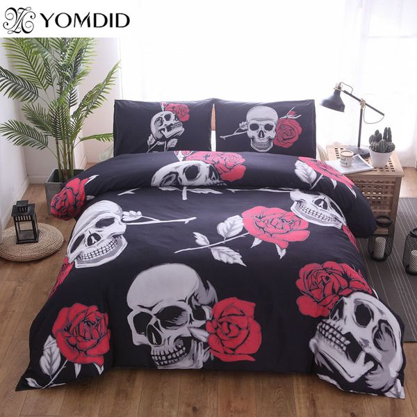 

drop shipping 2/3pcs 3d ride die bedding set motorcycle printing duvet cover pillowcase red rose beautiful skull duvet cover set