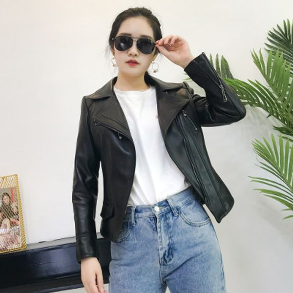 

2020 women spring genuine real sheep leather jacket w9, Black