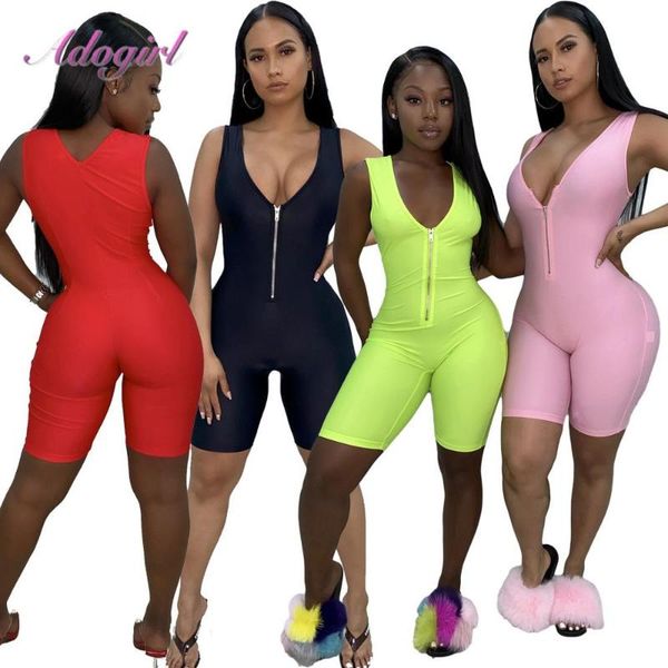 

women's jumpsuits & rompers women front zipper v neck sleeveless shorts jumpsuit summer one piecetracksuit outfit sport playsuit overal, Black;white