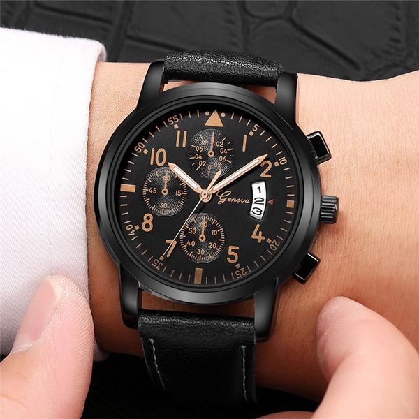 

2019 new fashion men's luxury leather band date analog quartz diamond wrist watch *023hj, Slivery;brown