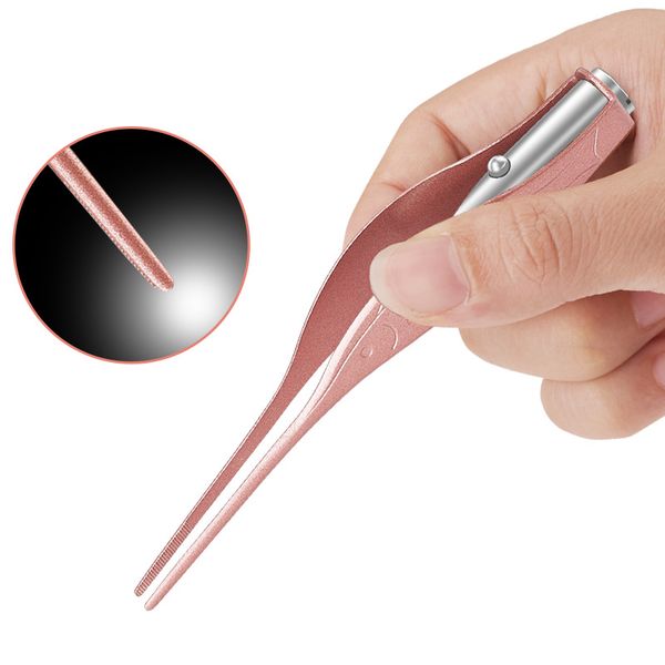 

1pcs led earpick clean tweezers tool ear nose navel stainless steel tweezers earwax removal care baby safety forceps