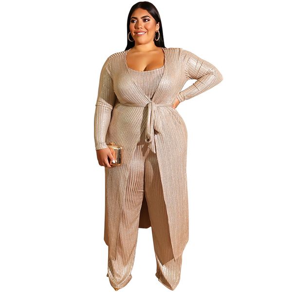 

european and american new bronzing vest wide leg pants long coat large size women's fashion casual three-piece suit, White