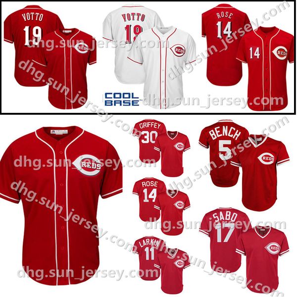 

Mens Cincinnati 19 Joey Votto Reds jersey 30 Ken Griffey Jr 14 Pete Rose Baseball Jersey 17 Chris Sabo Stitched Jerseys Top quality