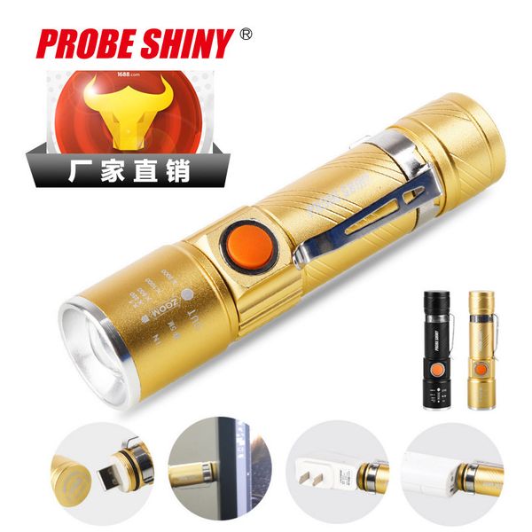 

гибкие светодиодные алюминиевый сплав фонарик usb charge мини- маленький фонарик растяжение увеличить t6 свет фонарика