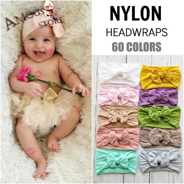 

baby bowknot headband knitted nylon children girls elastic hair bands turban headwrap girl headbands summer bandeau, Slivery;white