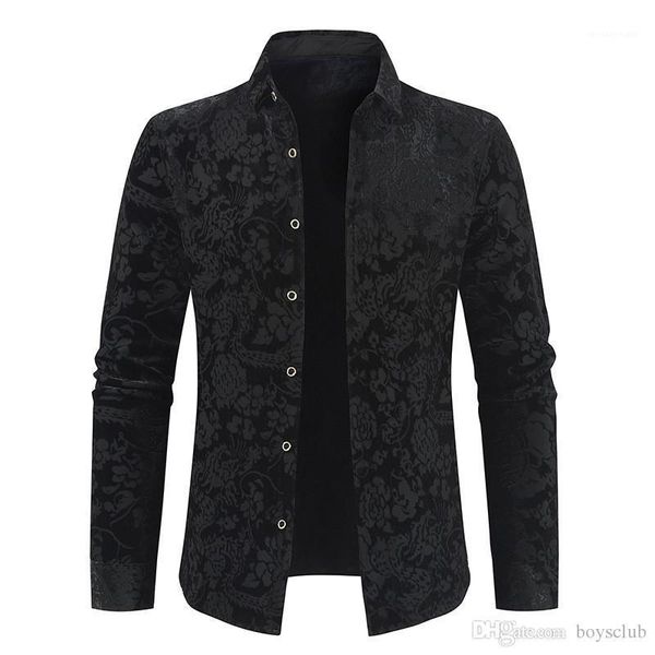 

designer lapel neck mens shirts casual single breasted males clothing luxury floral print mens casual shirts, White;black