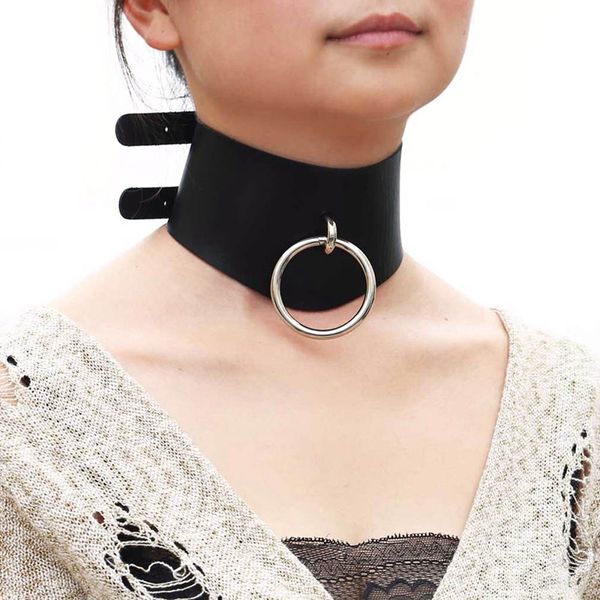 

women punk gothic wide pu leather choker round bib pendants collar necklace torques, Silver