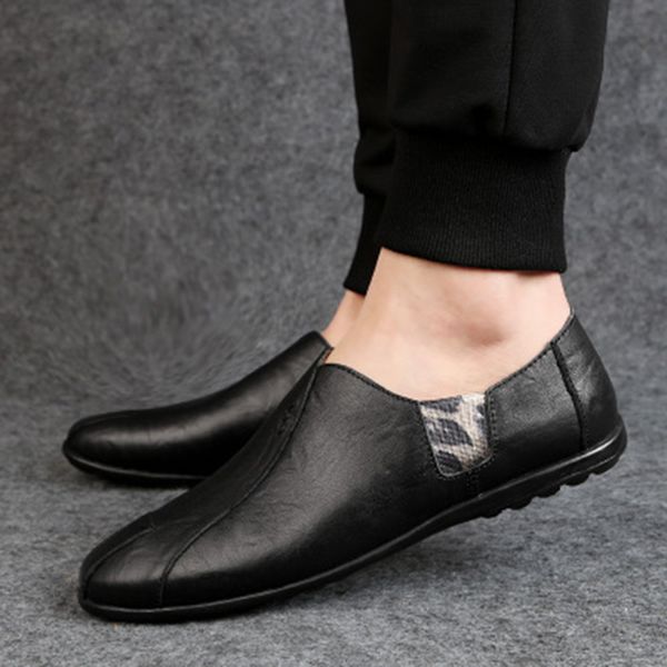 

solid spring autumm casual loafers shoes for men classics concise light flat slip on shoes fashion leisure driving, Black