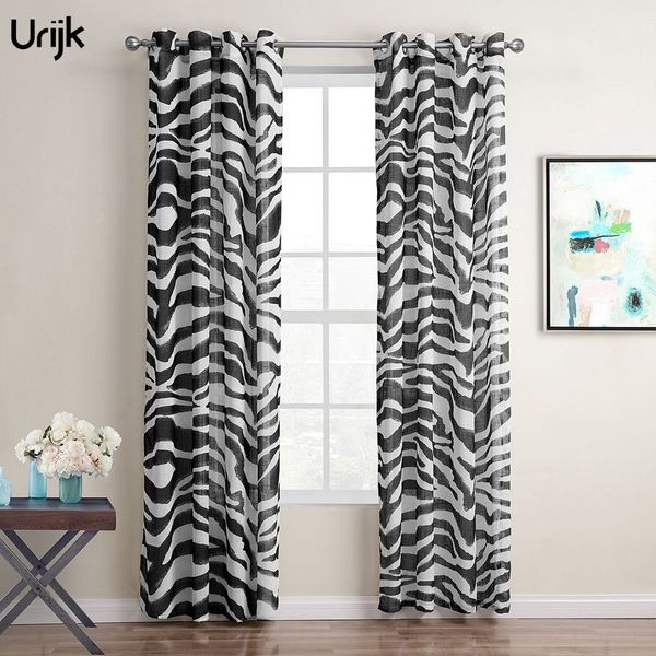 

1pc zebra pattern polyester curtains for living room fashion print tulle curtain sheer voile curtain window drapes cortian