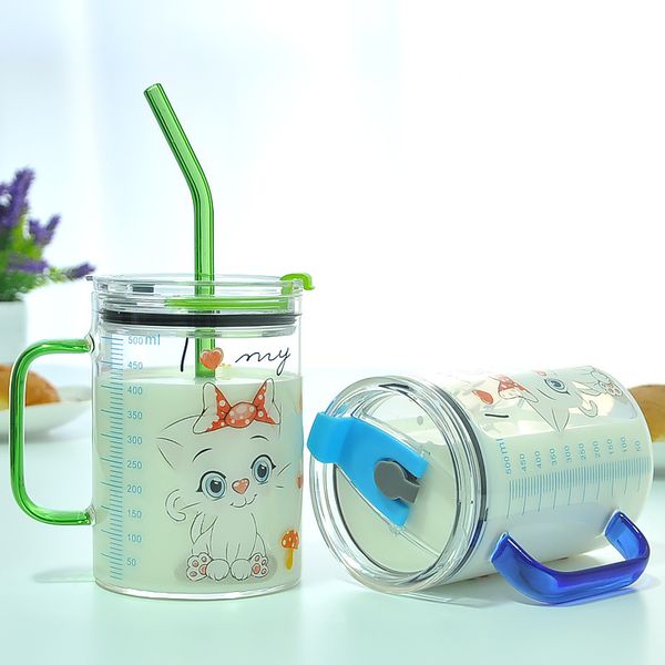 

creative 500ml measuring kid milk cup student water bottle beer coffee mugs cartoon children milk mug with lid with straw dhl ing