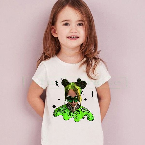 

billie eilish baby prints cotton shirt funny toddler boy kids t-shirt short sleeve summer tshirt cartoon girl white custom, Blue