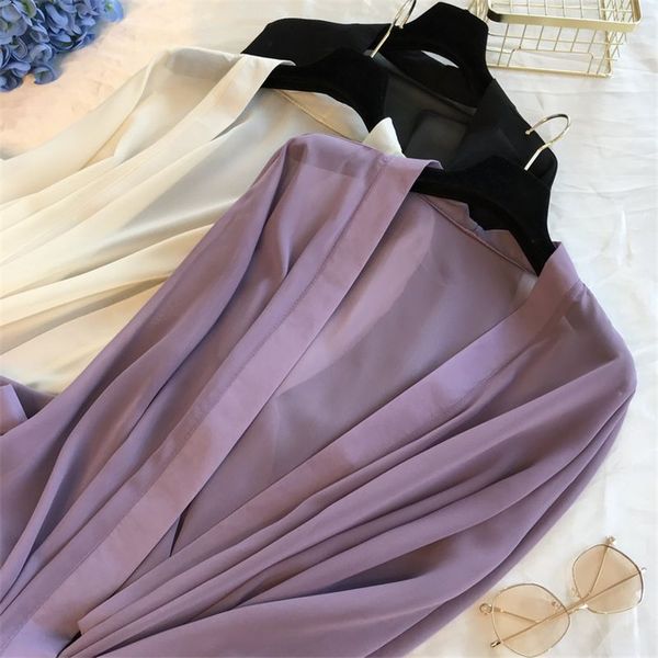 

2019 fashion summer women midi long chiffon cardigan blouses thin green blousas sun protection clothings lady beach shirts wz762, Black;brown