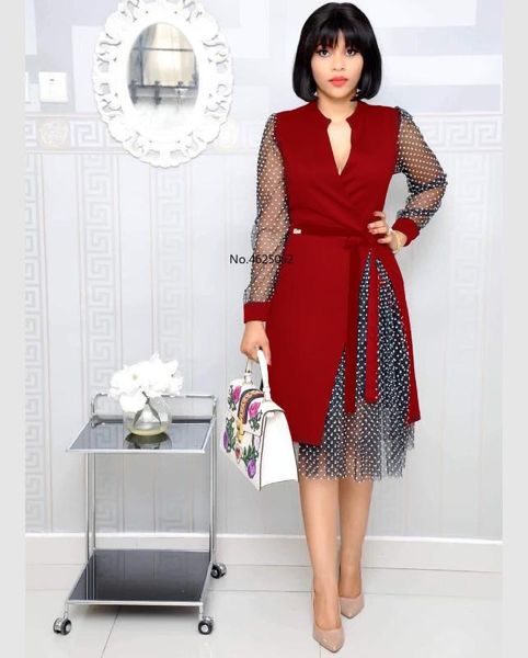

2020 xl summer plus size women dress casual 2xl big large size warp dresses v neck mesh evening party club vestido, Red