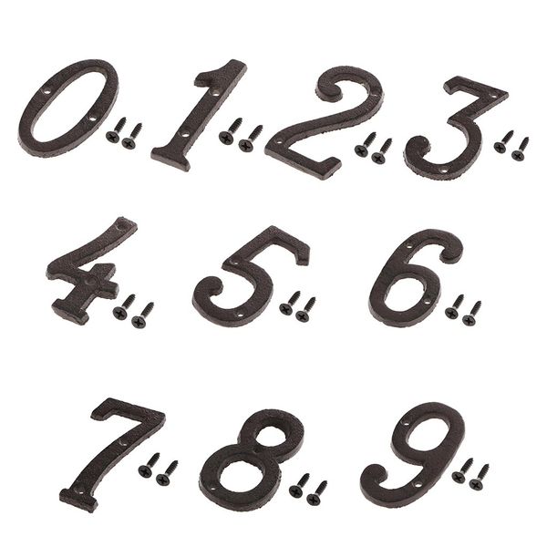

10pcs cast wrought iron black antique house door number signs digits sticker plate