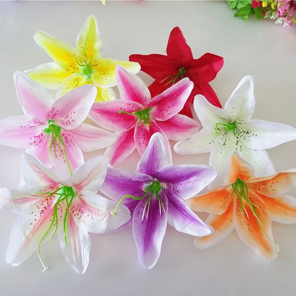 

10pcs 13cm artificial lily silk flowers heads simulation lilies wedding home party handmade diy decoration scrapbooking crafts
