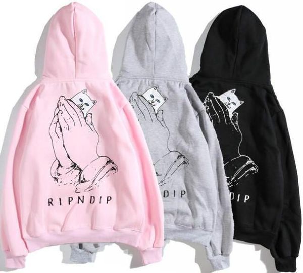 

brand hoodie ripndip hand hug cat big logo graffiti big logo sweatshirt designer pullover clothing d, Black