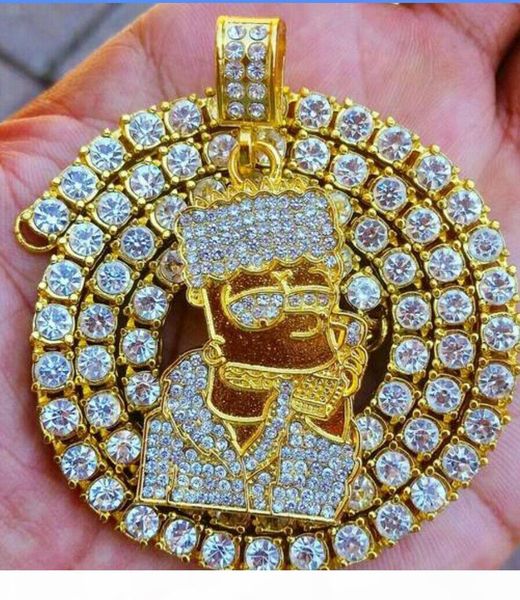 

18k gold plated diamond bart cz bling pendant necklace hip hop jewelry cartoon pendant necklace for men women, Silver