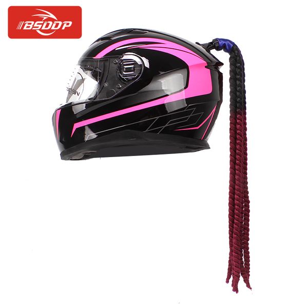 

2019new arrival helmet braid motorcycle motorbike woman helmet braids 27.55" with twist sucker dual pigtail ponytail braids