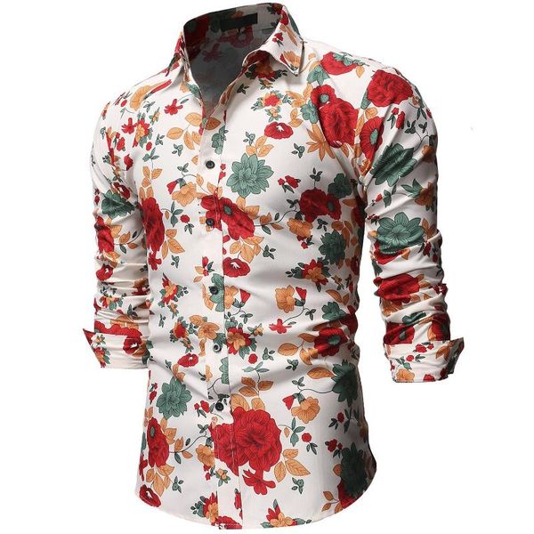

men's casual shirts hawaiian shirt for male flower pattern slim fit red pink floral stay long sleeve blouse men, White;black
