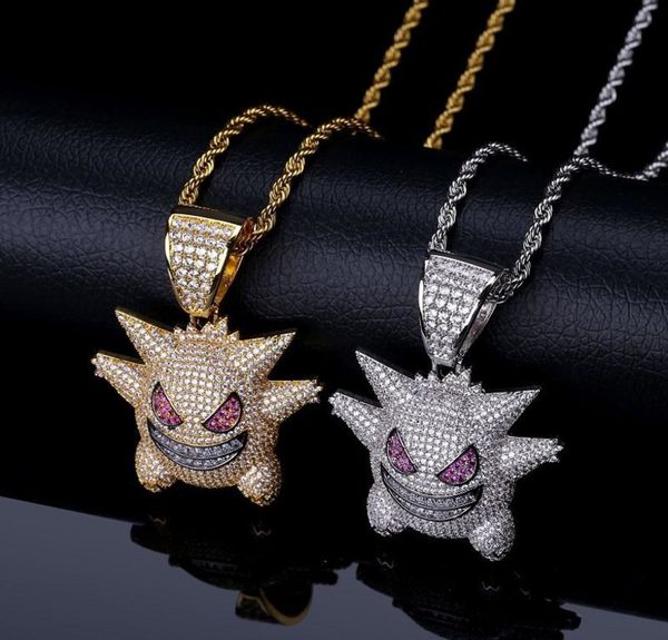 

mens hip hop cartoon pendant necklace iced out purple gengar pendant necklace fashion necklace jewelry with 24inch gold chain, Silver