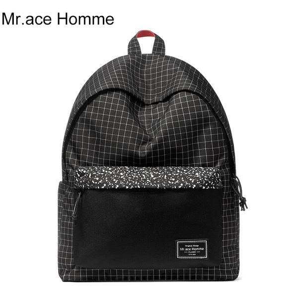 

mr.ace homme black plaid рюкзак женщины 14inch ноутбуков школа рюкзак мужчины дорожная сумка для мальчика водонепроницаемый bagback девушки