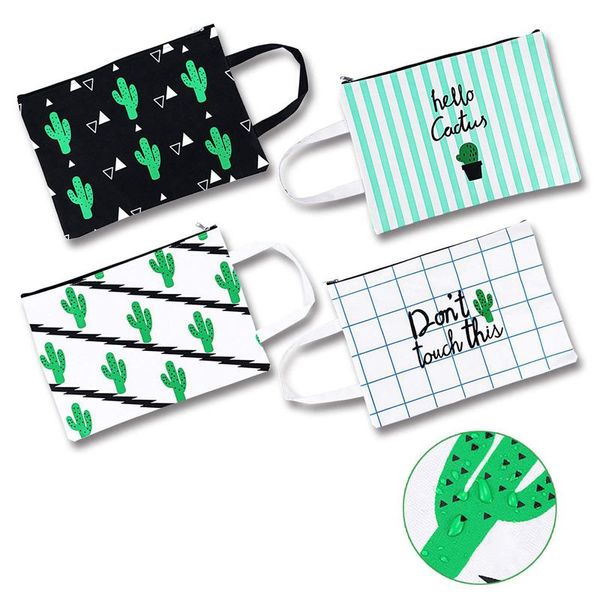 

4 packs cute cactus oxford zipper file bags - document splash-poof bag for travel, school and office supplies accessories, a 4 s