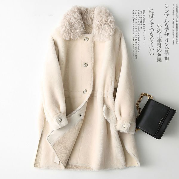 

real fur coat korean vintage wool jacket autumn winter coat women clothes 2020sheep shearling suede lining women zt3518, Black