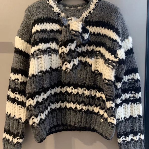 

women sweater and pullover autumn casual long sleeve striped knitwear female casual loose pullovers, White;black