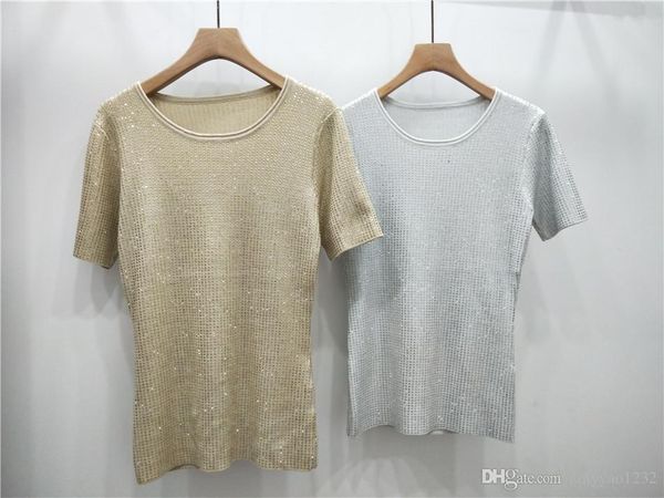 

320 2019 autumn women clothes pullover black white short sleeve crew neck beads fashion women clothes qian, White;black