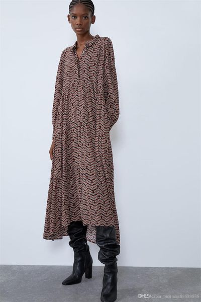 

новый arriival весна новое женское платье мода металлическая линия печати платье boho круглый вырез с длинным рукавом миди свободные платья, Blue;gray