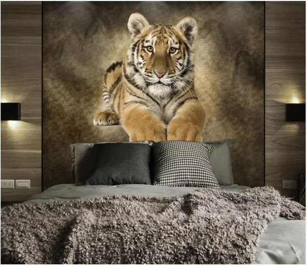 

custom p mural wallpaper 3d murals cartoon animal tiger high end background wall painting wall papers home decor