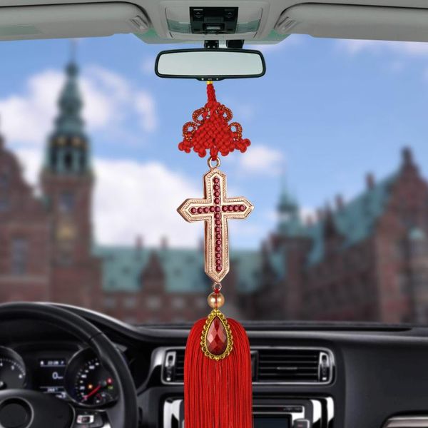

ornament car pendant metal jesus cross car rear view mirror hanging crystal diamond cross automobiles decoration tassels gifts