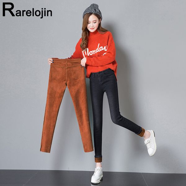 

autumn winter jeans 2019 new fashion women plus velvet high waist jeans plus size slim wild tight women pencil pants, Blue