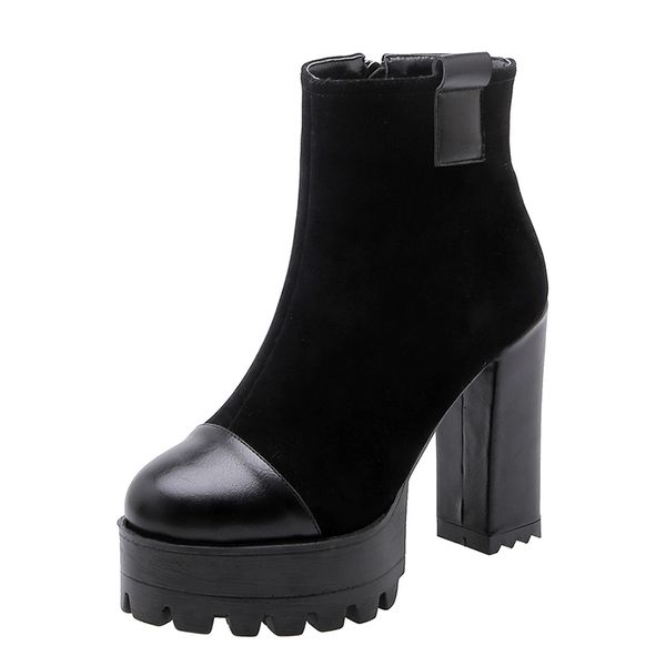 

2020 new spring autumn ankle boots high heels platform patchwork rubber sole ladies short boots with zipper plus size, Black