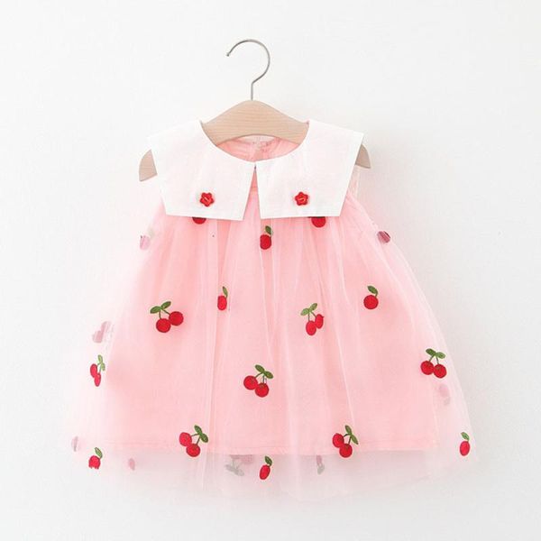

summer dress 2020 for baby girl peter pan collar princess dresses for girl cherry print sleeveless tulle dress ju4, Red;yellow